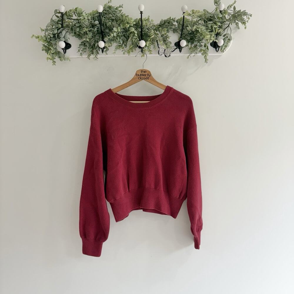 Aerie Pull Over red cozy crew neck Sweater M 17 4697 lounge oversized